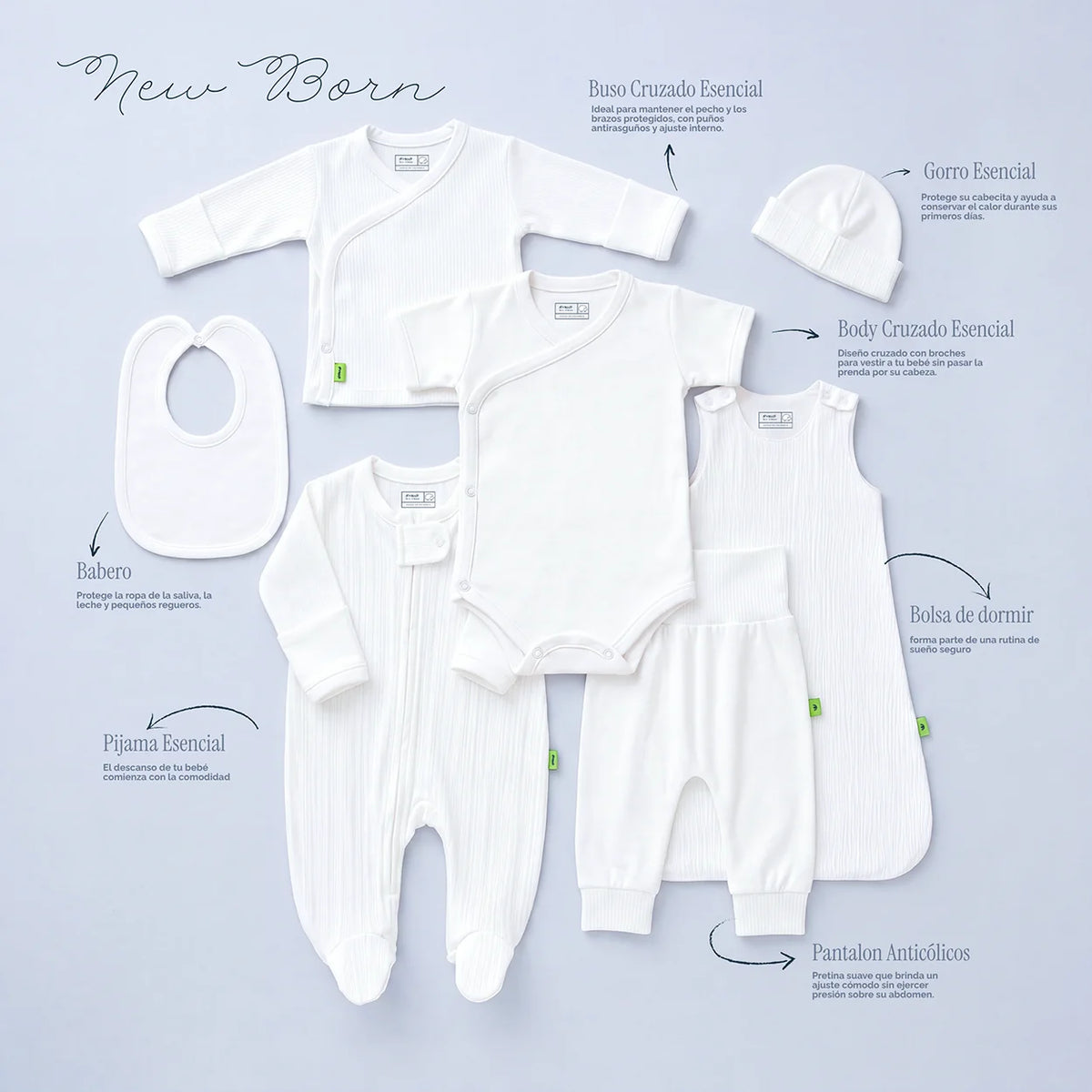 Set New Born™ | Set Ajuar para Recién Nacido 100% Algodón | Mimico Baby